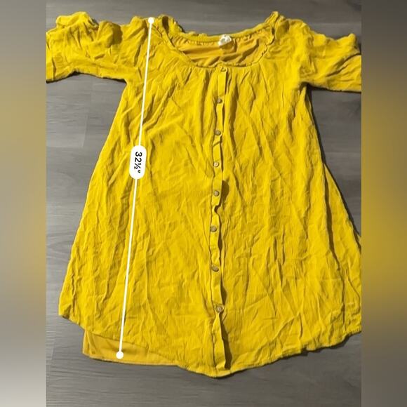 Naïf Mustard Yellow Half Bell Sleeve Button Down Mini Dress Size M - Picture 8 of 8